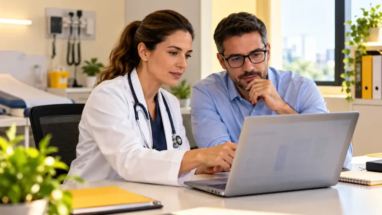 Equipe de saúde ocupacional conferindo ASO e transmissão do evento S-2220